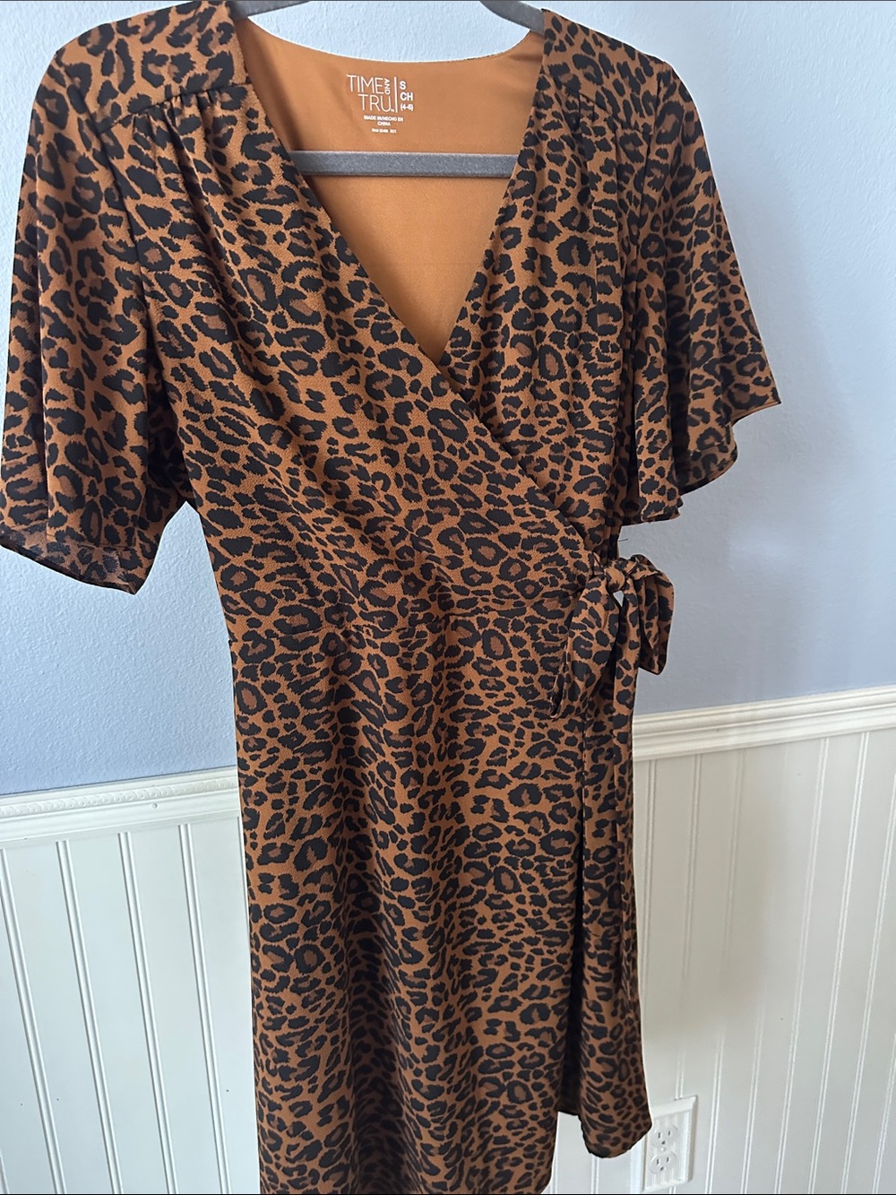 Time and Tru Brown and Black Leopard Print Midi Wrap Dress